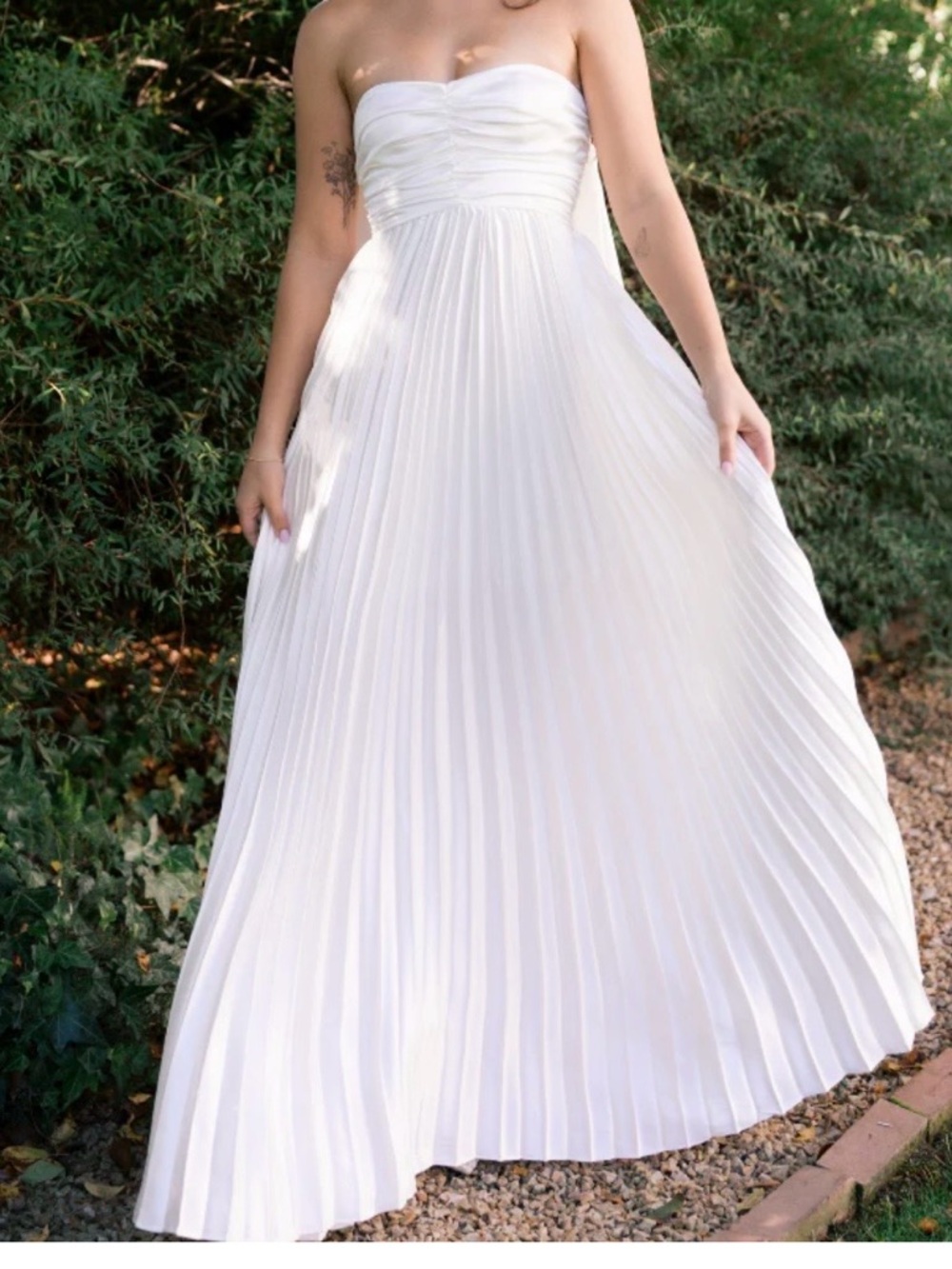 Strapless White Pleated Maxi Dress
